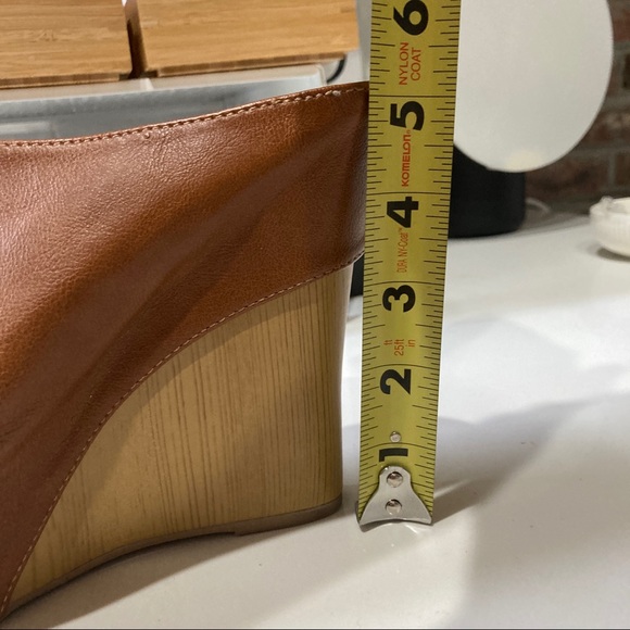 Qupid High Heels Mule Open Toe Brown Leather and Wood Chunky Platform - Picture 9 of 9